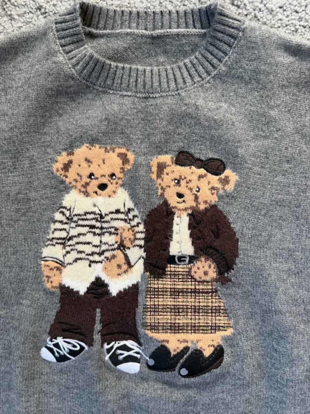 HELLO KANO Grey Teddy Bear Knit Crewneck Sweater Men's L - Unisex - Women's XL - Picture 3 of 11